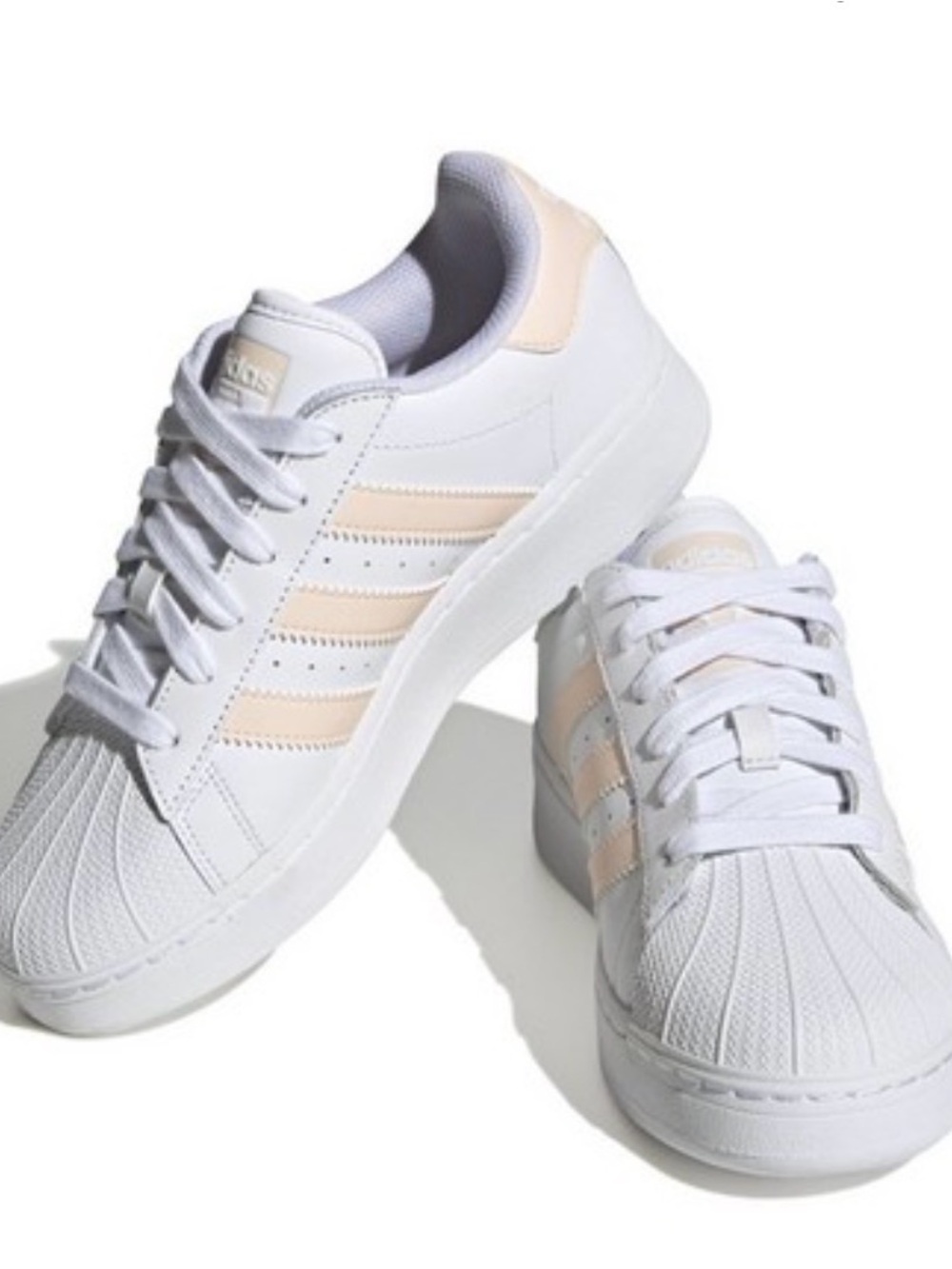 adidas White Ortholite Sneakers with Pale Pink Stripes - Kids